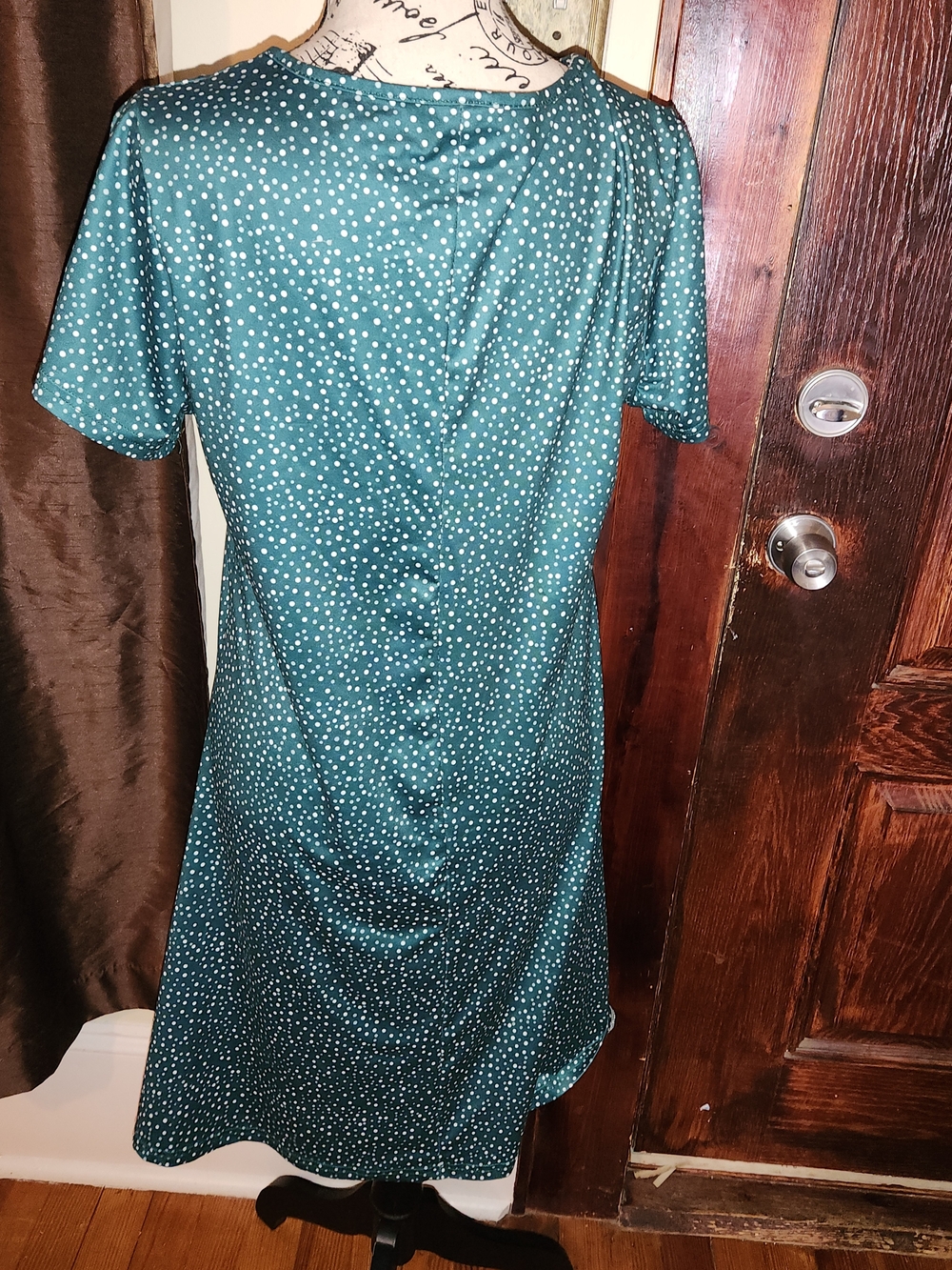 Teal Polka Dot Short Sleeve A-Line Dress Medium - Picture 2 of 4